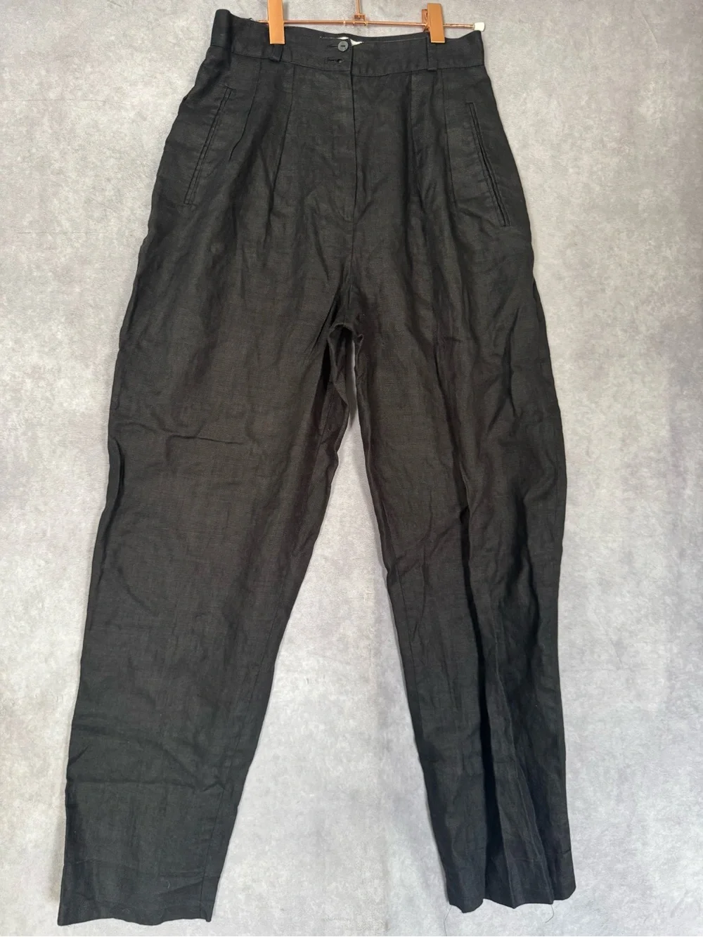 Vintage 90s Liz Claiborne Collection Pleated High Waisted Linen Pants Black SZ 6